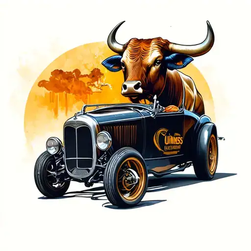 Bull Driving Sports Car Drinking Guiness