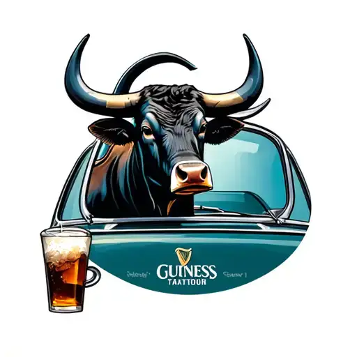 Bull Head Through Car Window Drinking Guiness