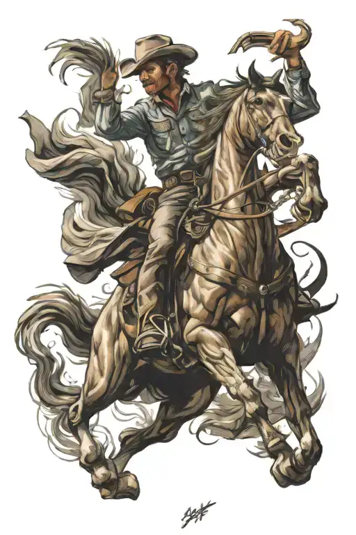 Cowboy On A Bucking Horse Galloping