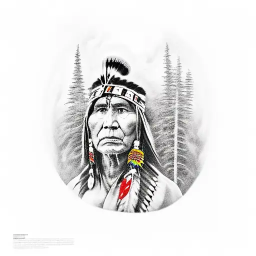 Native American Tattoo With Mountains With Only Black And White