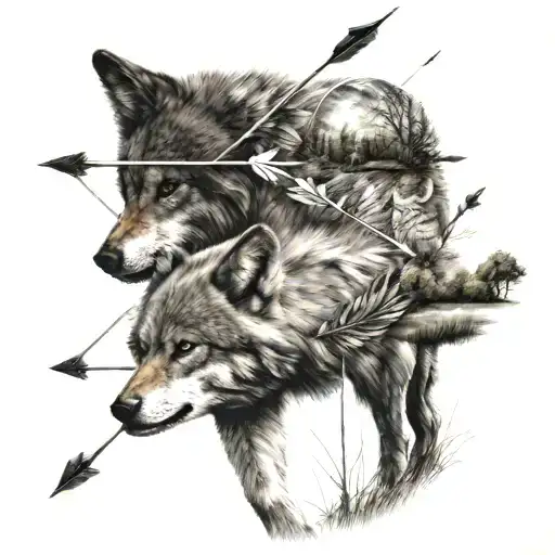 Arrows In Wolf Back In A Open Field Walking Away