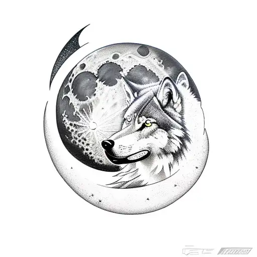 Moon With Dark Fores And Wolf