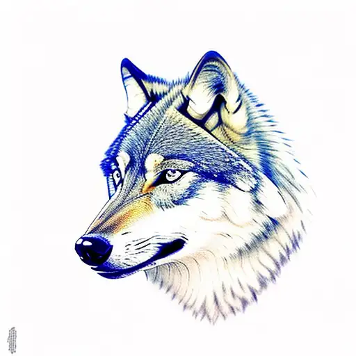 Wolf With Blue Eyes And Mountains