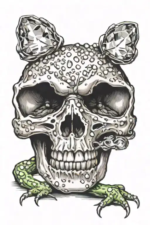 One Skull With Crystals Growing On It With A Frog Smoking On The Top Of The Head