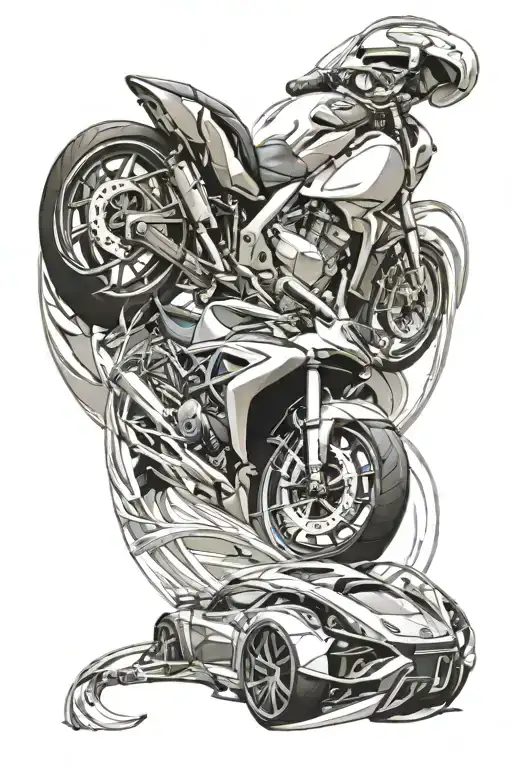 Sports Bike In A Curve And Car Skidding