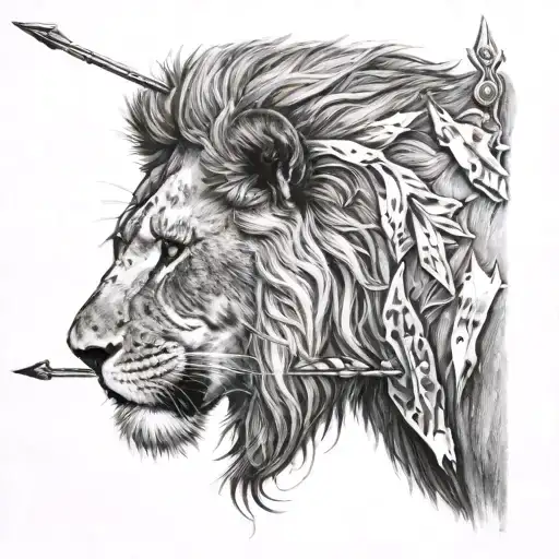 Lion Looking Away With Arrow In Back