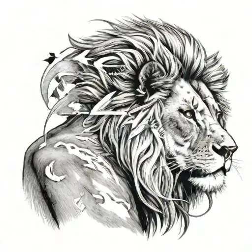 Lion Looking Away With Arrows In Back