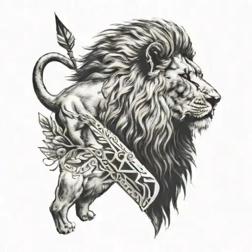 Lion Looking Away Arrows In Back