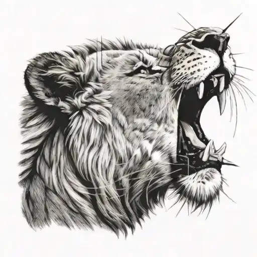 Lion Looking Away With Arrows In Mouth In Back