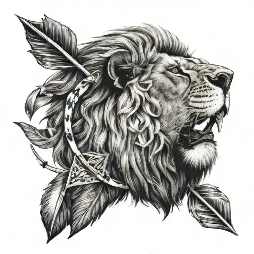 Lion With Arrows In Back And Mouth Looking Away
