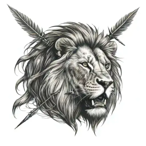 Lion With Arrows In Mouth Angry