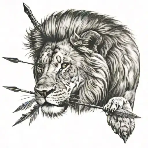 Lion With Arrow In Back Looking Away