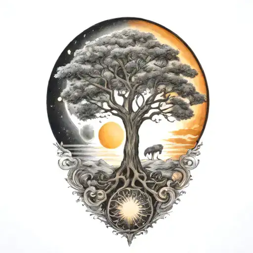 Tree Of Life And Sun And Moon