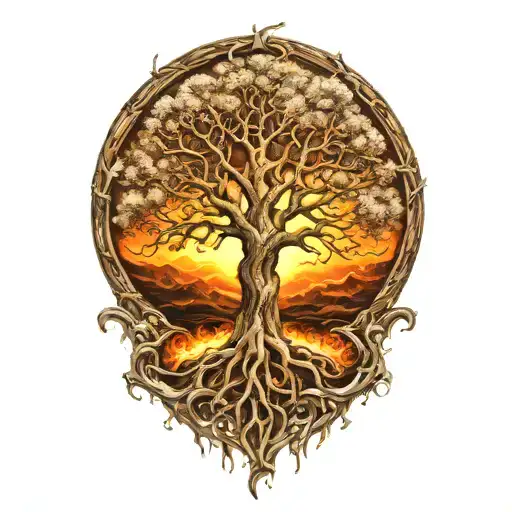Tree Of Life In Flame Surraunding