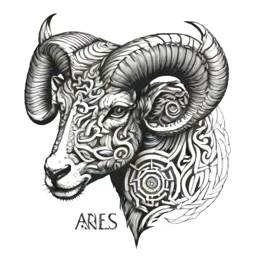 Aries In Half Realistic And Half Geometric Style