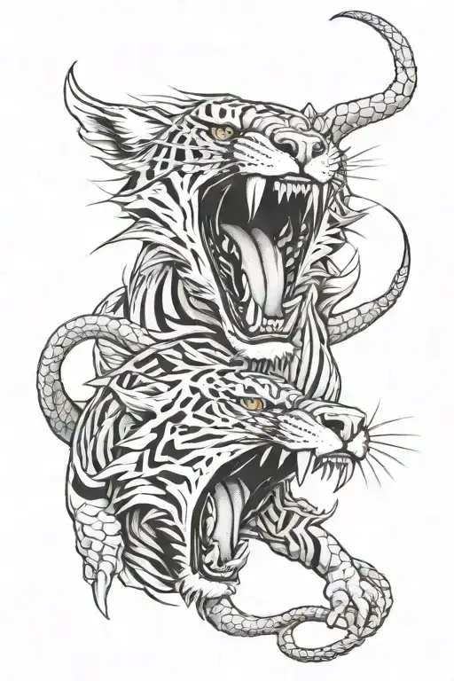 Dragon And Tiger Roaring