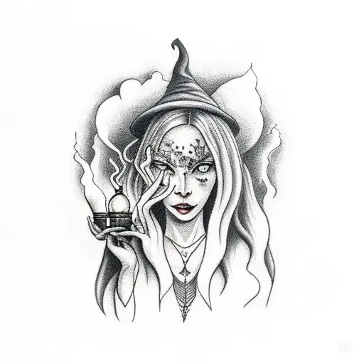 Witch Holding A Lamp In A Forest