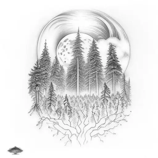 Night Forest With Milkyway In The Dark Sky