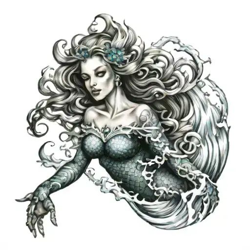 Sea Waves Mermaid Posseidon Hades Sleeve