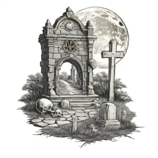 Graveyard With Hollow Full Moon