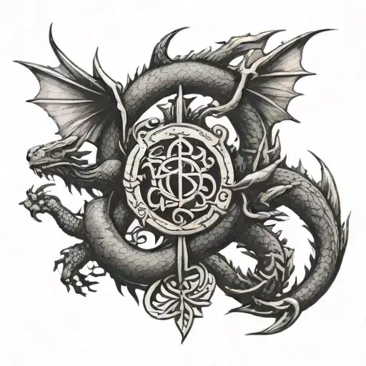 Minimalist Tattoo With Dragon And Libra Sign Intertwined