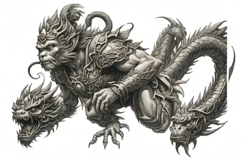Monkey King With Two Dragons
