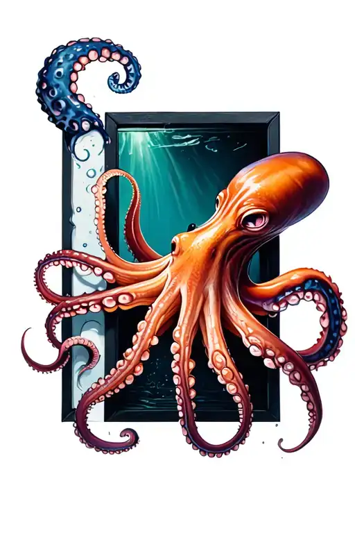 An Octopus Peeking Out From Behind A Black Rectangle