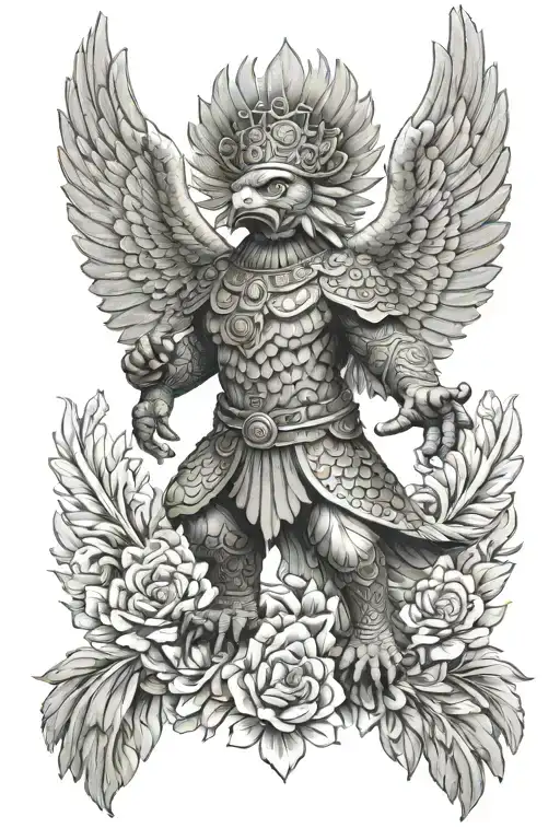 Indian Style Garuda Standing Proudly Wings Open