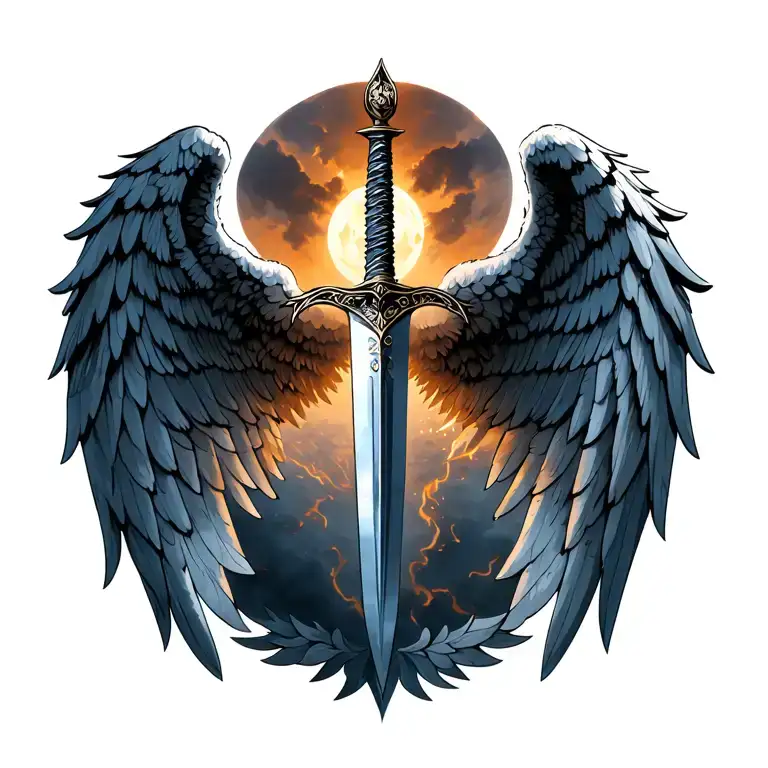 Angel Wings With A Dagger Running Down The Middle