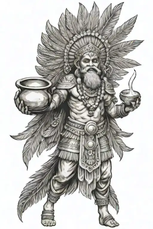 Indian God Wi Th Wings And Holding A Pot Standing Wings Open And Smiling