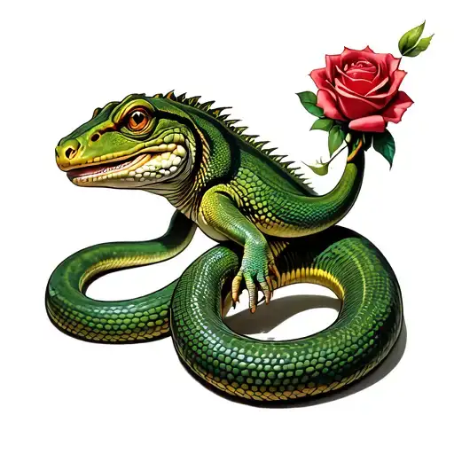 Roses Iguanas Snake Wrapped