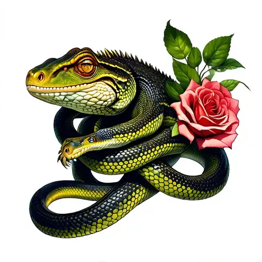 Roses Iguanas Snake Wrapped
