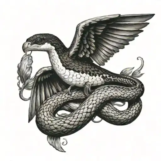 Hooded Snake Protecting A Flying Sparrow