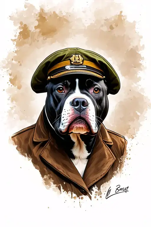 Ernst Looking Pittbull With A Barret Military Hat