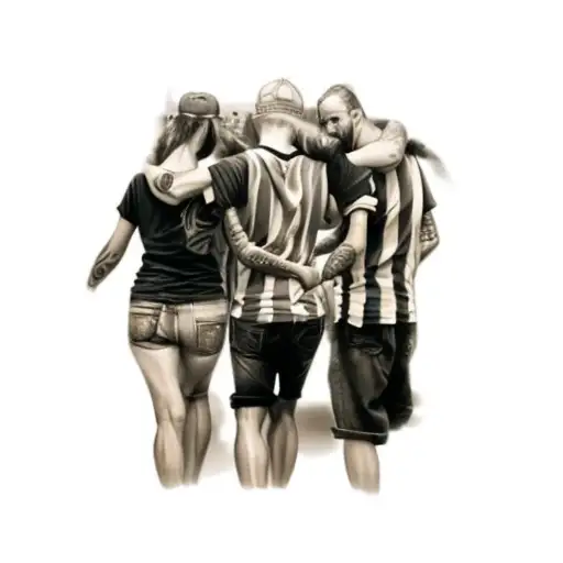 A Group Of People In Black And White T - Shirts