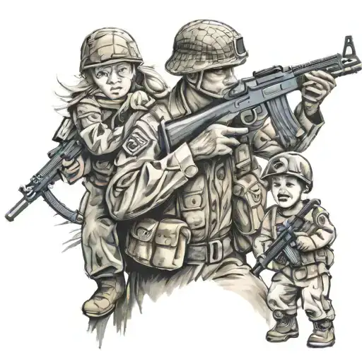Soldier Holding Kids With Ak 47