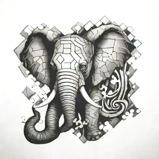 Elephant Head Infinity Symbol And Hearth Abstract Representation With Puzzle Uneven