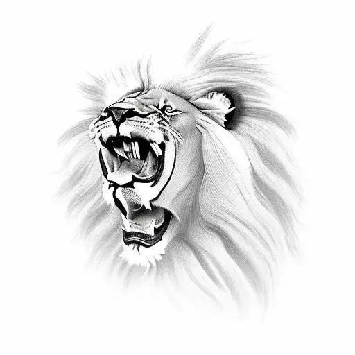 Male Lion Roaring Only Head And Mane