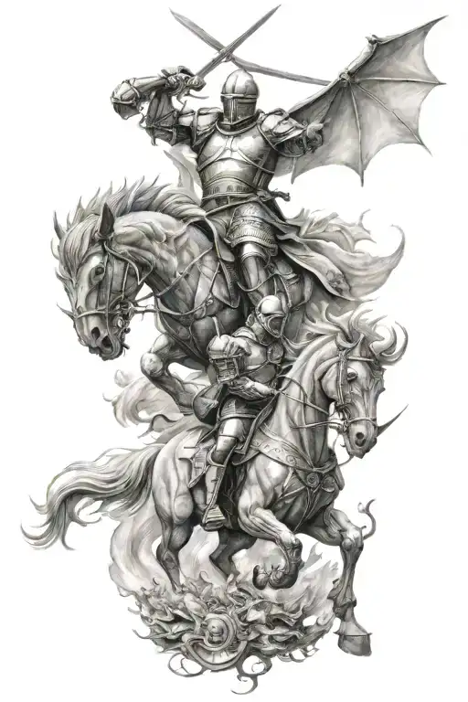 Knight And Dragon Battle Against Army