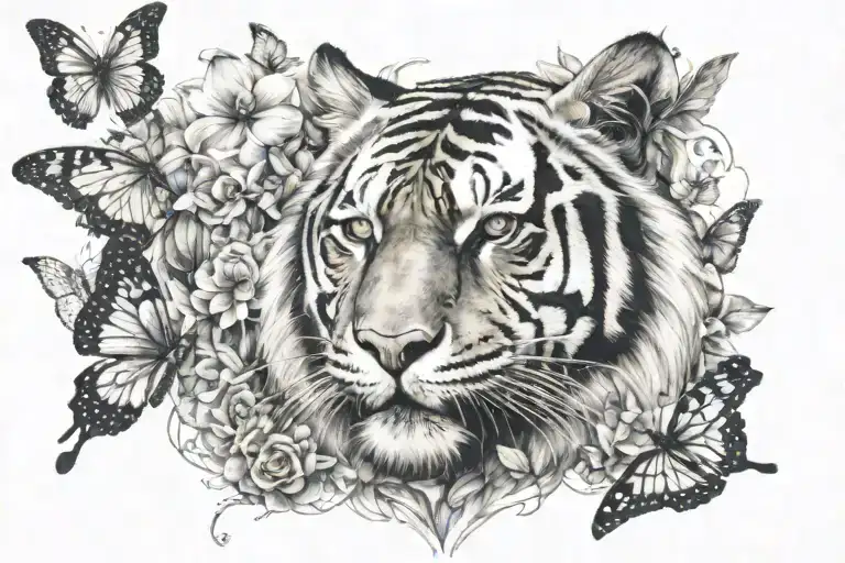 Tiger And Butterflies Intertwined