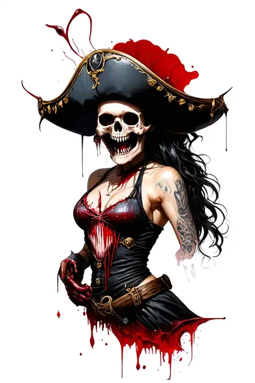 Horror Realism And Graphics Skull Biomechanics Pirate Sharp Fangs Blood Venom Girl