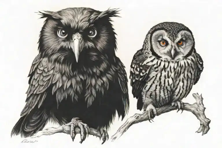 Raven Next To Owl