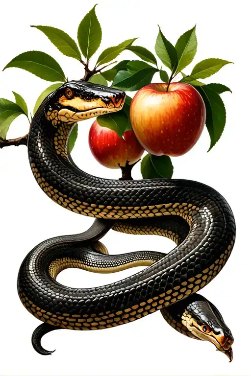 Snake With Tree Intertwined With A Apple Tree Branches
