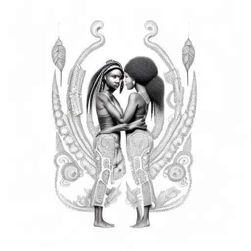 One Black And One Brazilian Native Women Face To Face Medium In Back To Share Ancestrality