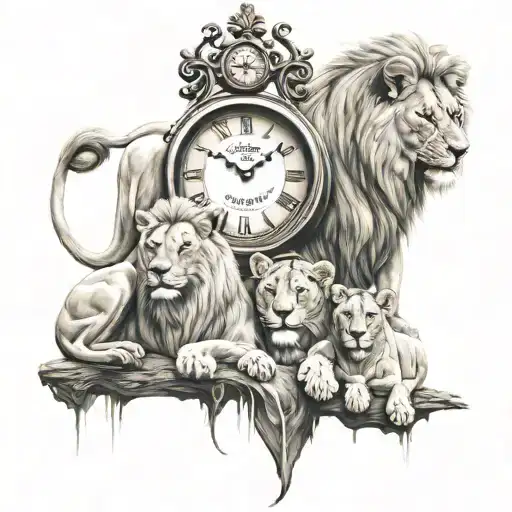 Lionfamily With Clock Of Life