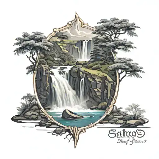 Saltos De Laja Waterfall And Landscape With The Coordinates And In A Slightly Romantic Frame