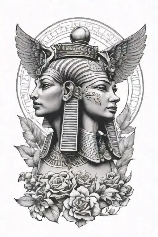 Create A Realistic Black And White Tattoo Depicting A Female Egyptian Sphinx Being Smashed To Sgr