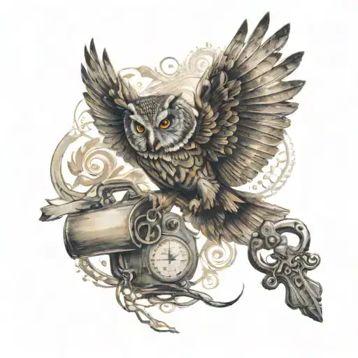 An Owl In Flight Carrying A Key With The Name Sonia On It