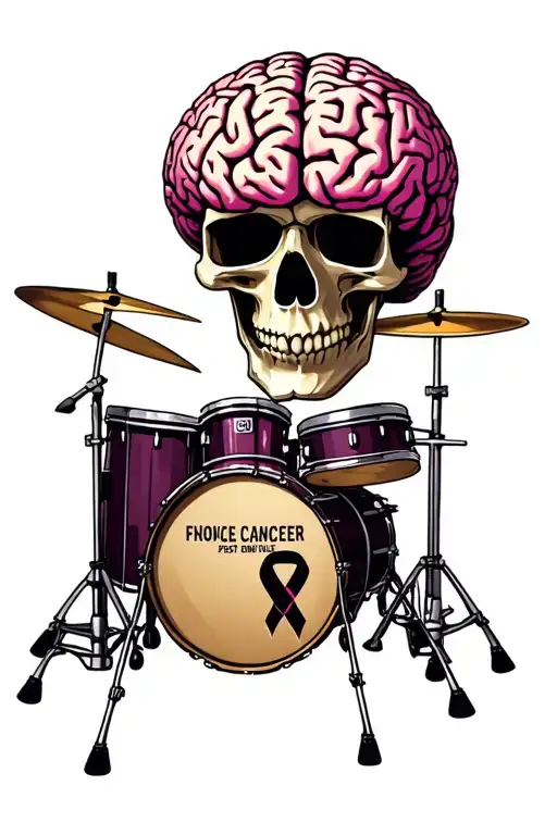 Skull With Drum Set And A Brain Cancer Awareness Symbol Memorial For Past Uncle