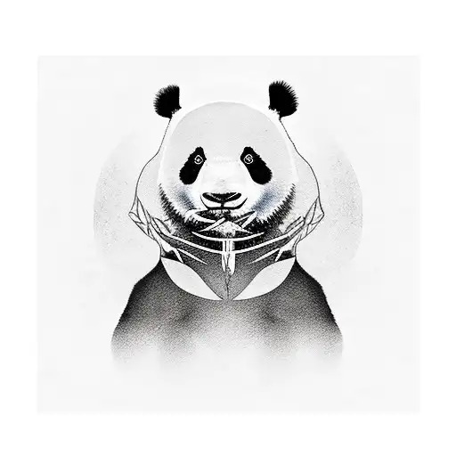 Panda Bear On Bamboo Forest